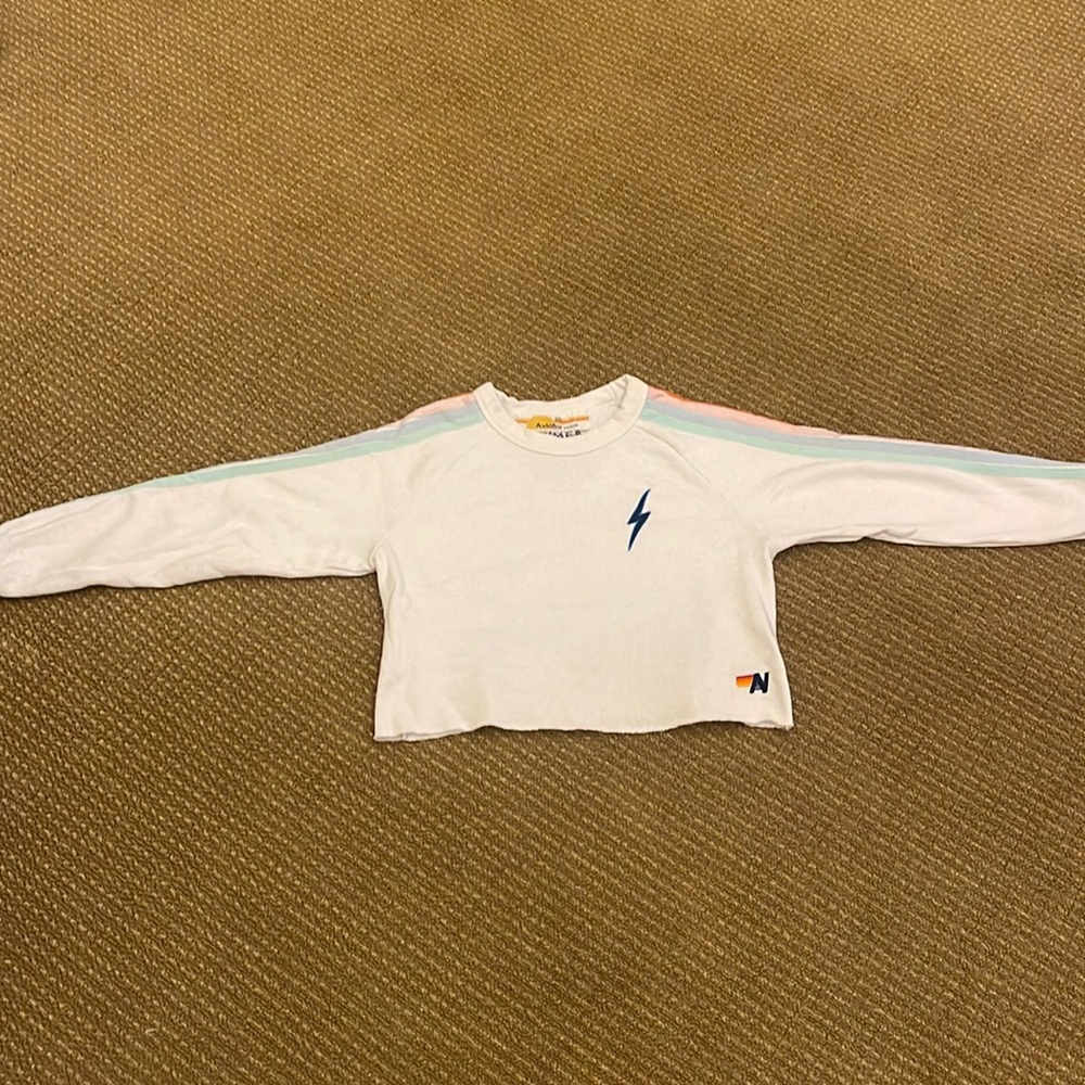 AVIATOR NATION cropped white 5 stripe sweatshirt!!